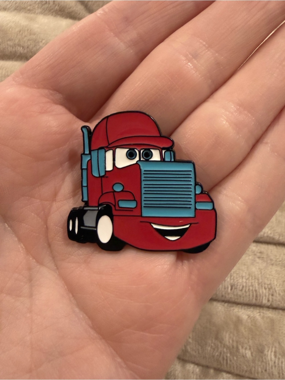 Red & Light Blue Mack Truck Disney Cars inspired Cartoon Brooch Pin